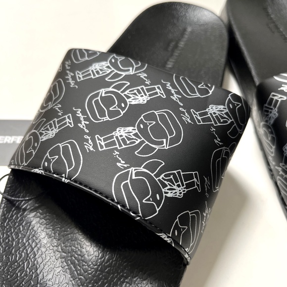 NWOB KARL LAGERFELD Men Slide Slip On Sandal Black Illustration Pool Beach main image 10